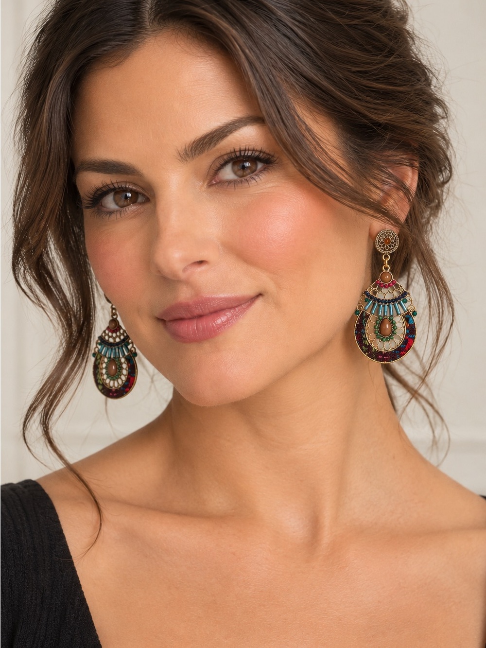 Bohemian Gold Filigree & Embroidered Statement Dangle Earrings